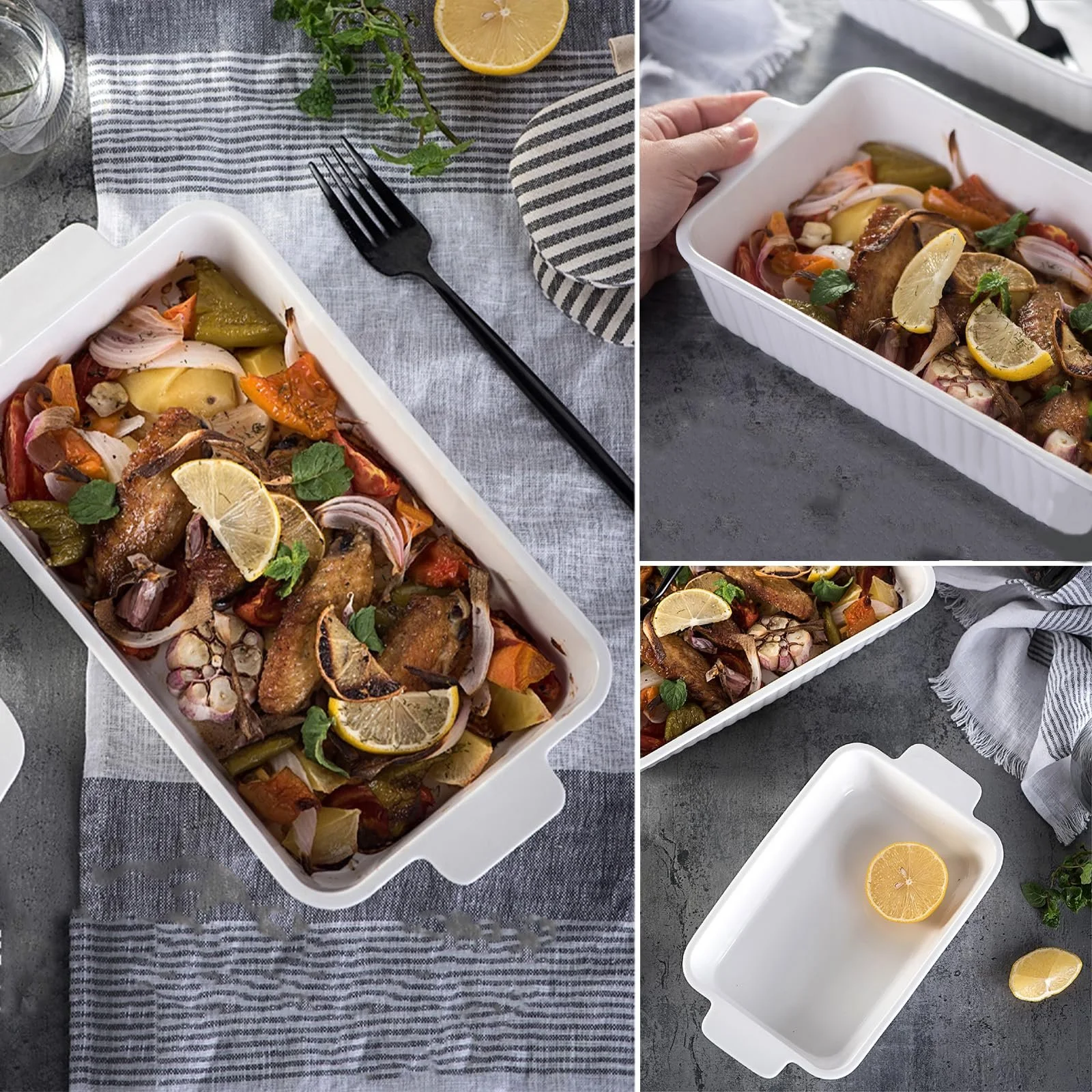 Набор форм для запекания 2 шт. прямоугольные керамические с ручками белый, фото №7 Набор форм для запекания 2 шт. прямоугольные керамические с ручками белый, фото №7