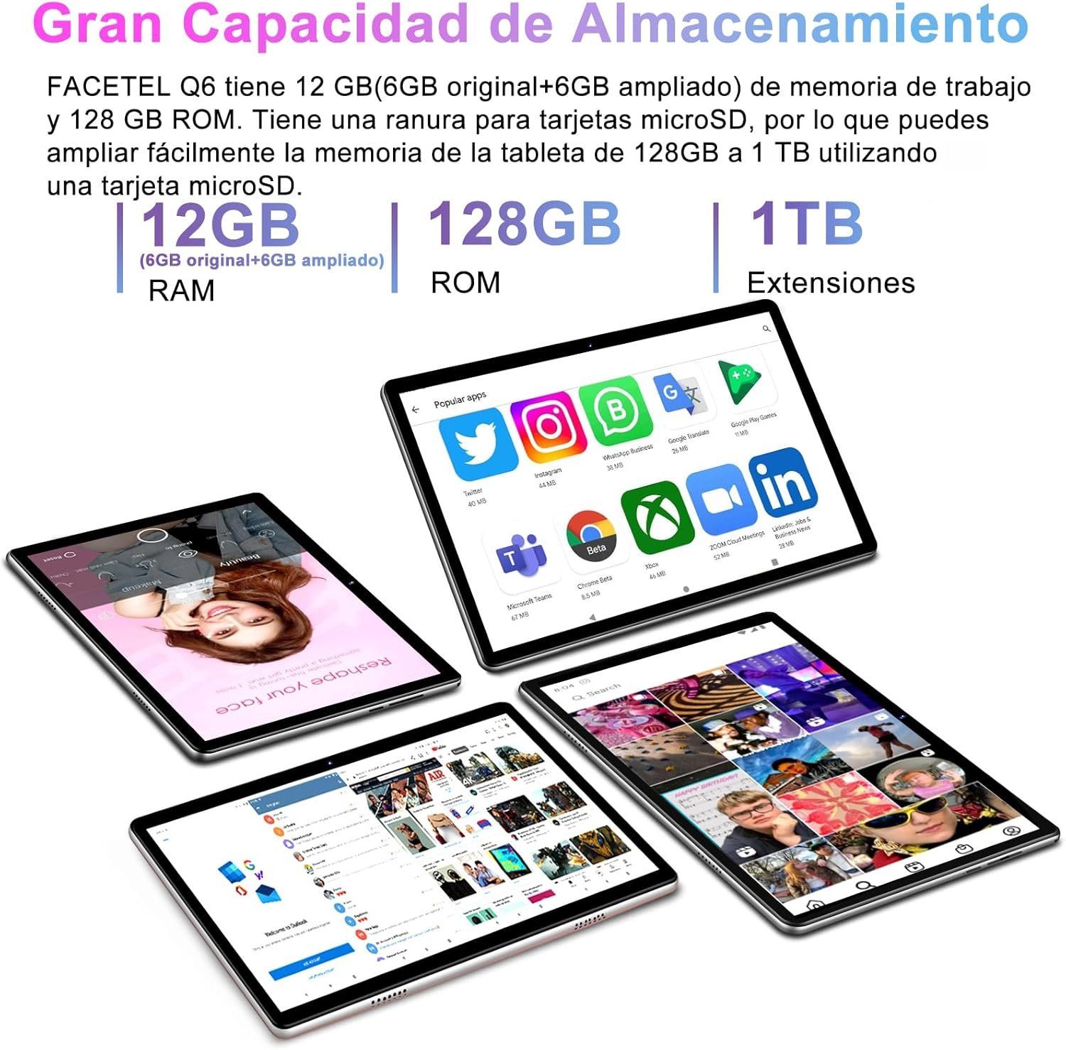 Планшет 10.1" HD Facetel Q6 6+6/128Gb 8 ядер Android 13 6000 mAh Сірий, фото №3 Планшет 10.1" HD Facetel Q6 6+6/128Gb 8 ядер Android 13 6000 mAh Сірий, фото №3