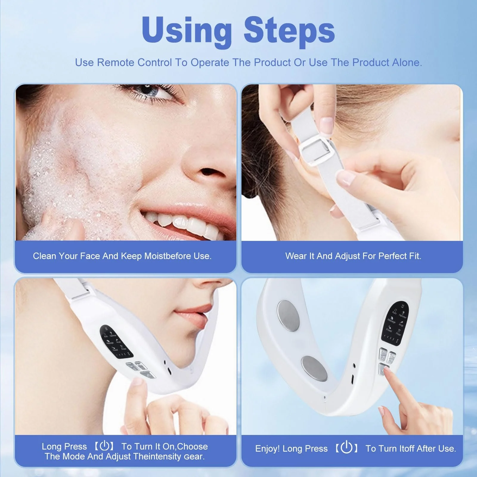 Масажер для корекції V-контуру обличчя EMS 6 режимів 18 рівнів інтенсивності 40°C З пультом ДК Складаний, фото №6