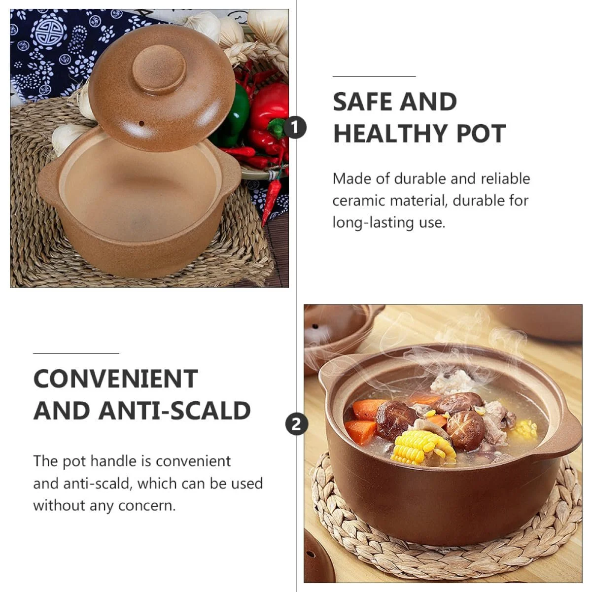 Кастрюля Керамическая Жаропрочная со стеклянной крышкой Устойчивая к кислотам и щелочам, фото №5