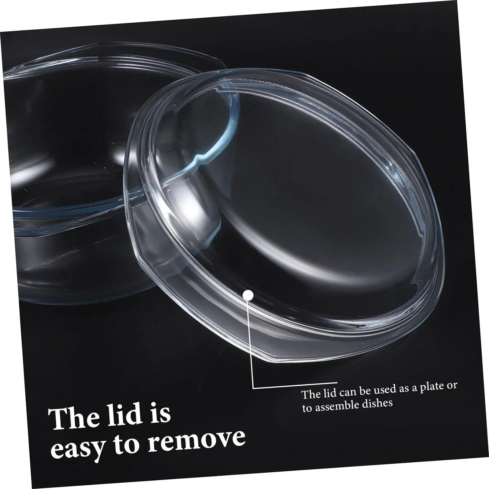 Кастрюля Lurrose стеклянная круглая с крышкой и ручками термостойкая для микроволновой печи, фото №8