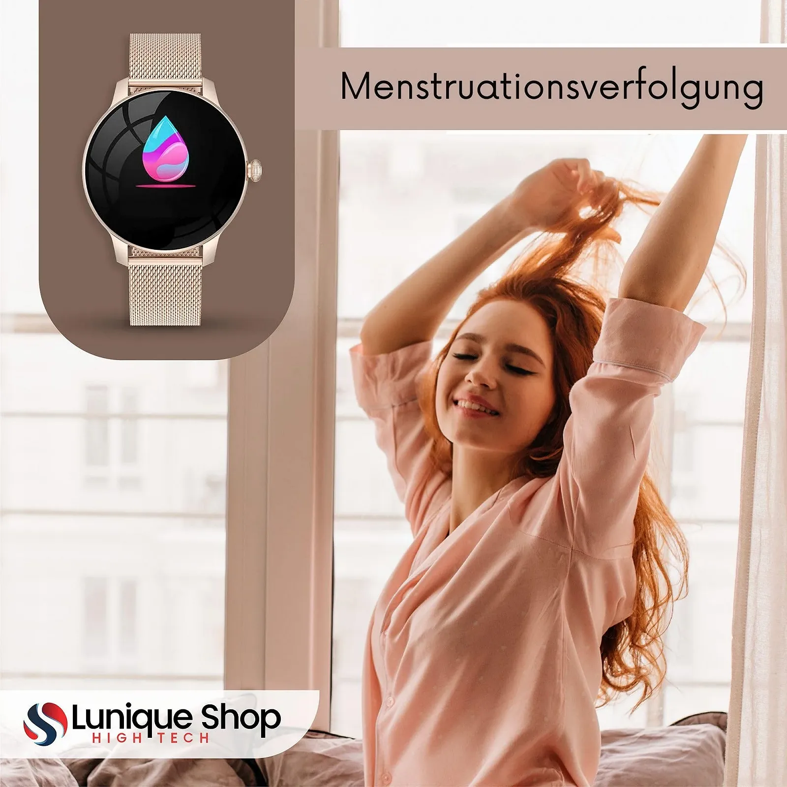 Смарт-годинник Жіночий Круглий LSFIT Рожеве Золото, фото №4