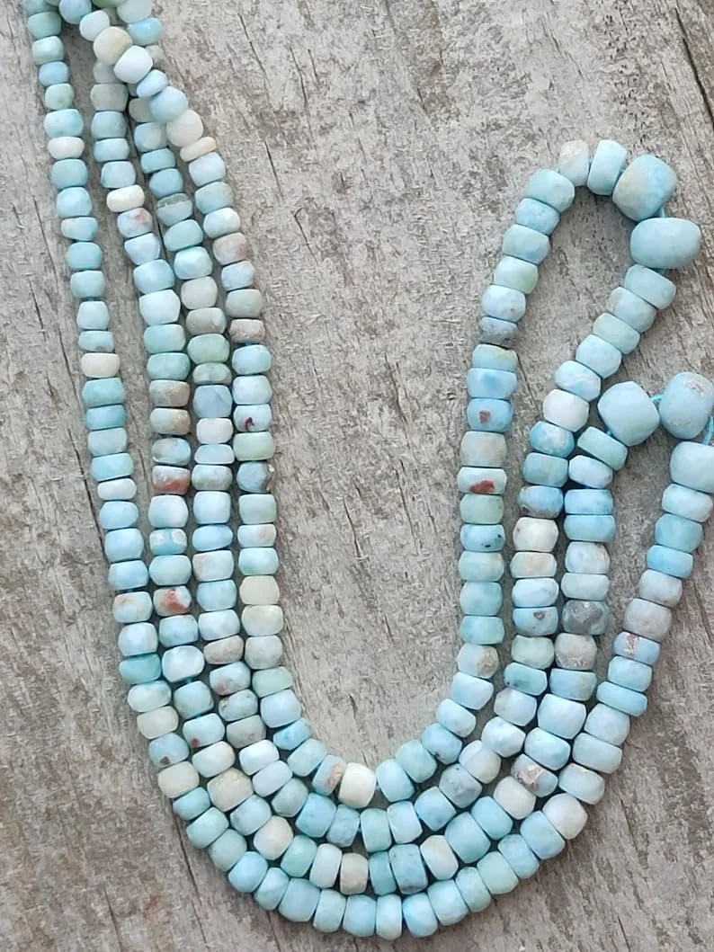 Намистини з натурального ларимару, рондель, гладкі, 4-6 мм, нитка довжиною 40 см, для намиста, браслета, фото №3