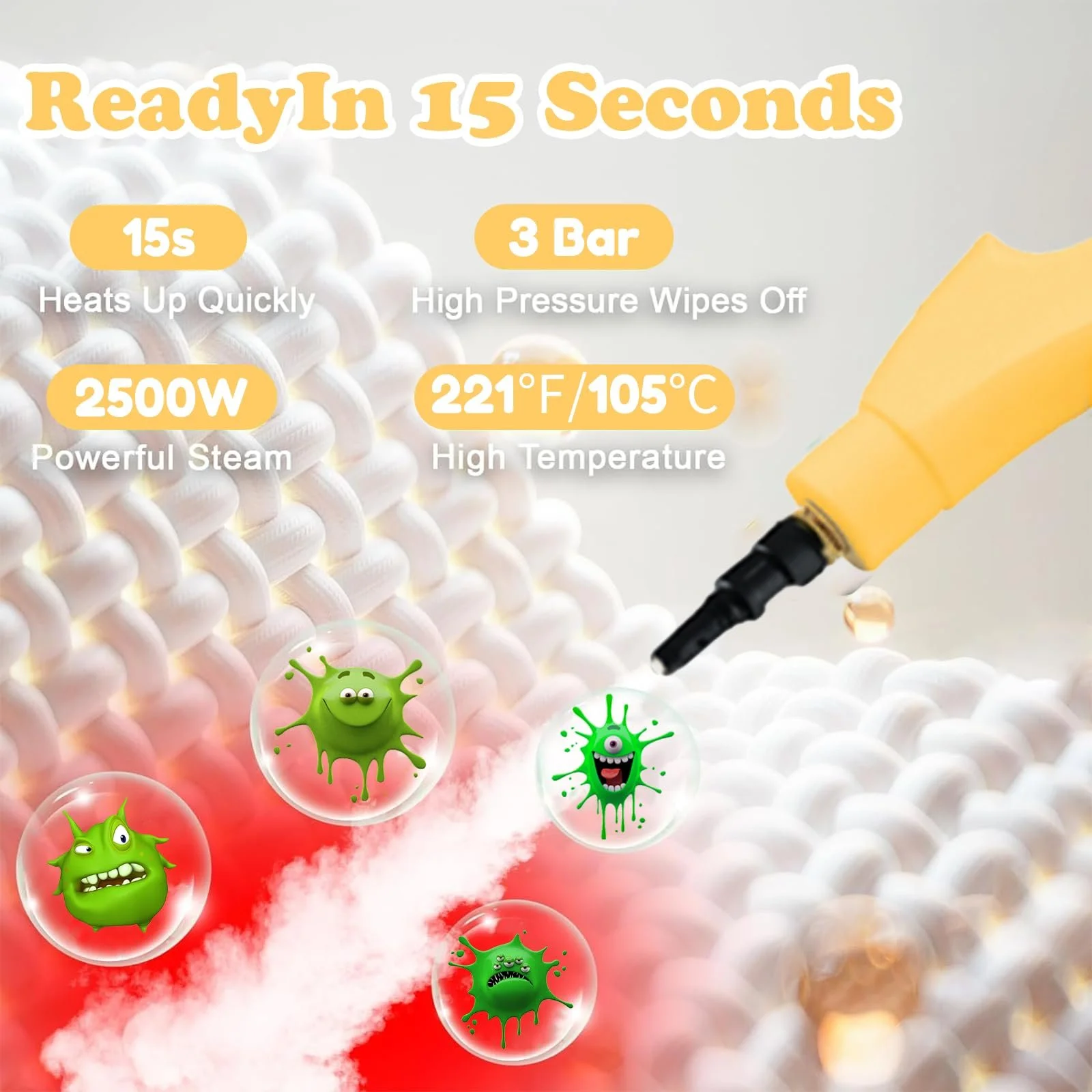 Пароочисник Bekasa 2500 Вт 1000 мл 3 бар 6 швидкостей, фото №3