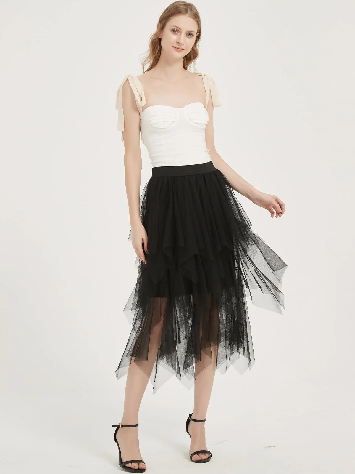 Юбка Тюлевая Soudittur A-силуэта Миди Многослойная Юбка Феи Неправильная Юбка-скейтер Пачка Юбка Хэллоуин Карнавальная Юбка, фото №2