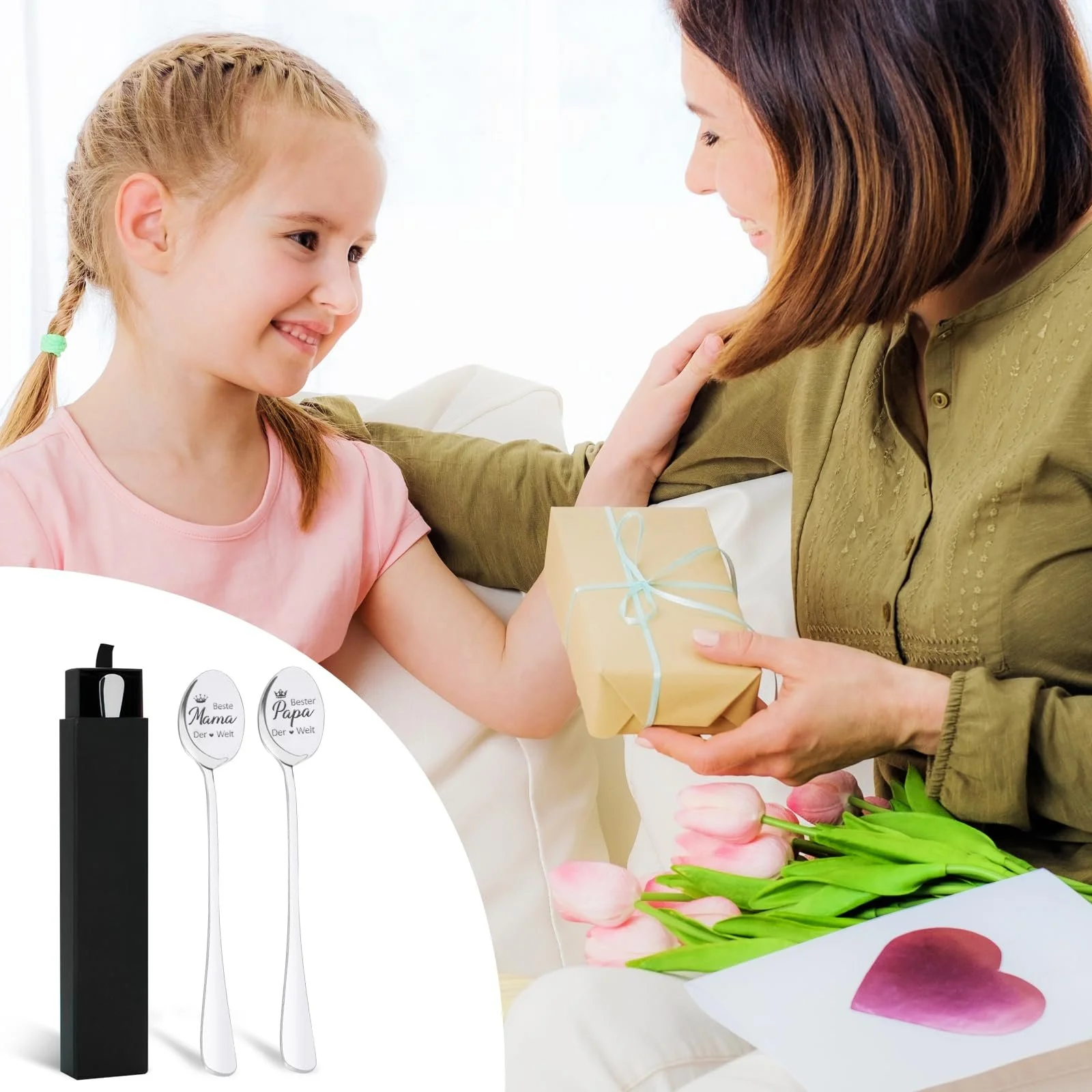 Ложка кавова з гравіюванням Bester Mama und Papa der Welt, нержавіюча сталь, набір 2 шт., фото №5