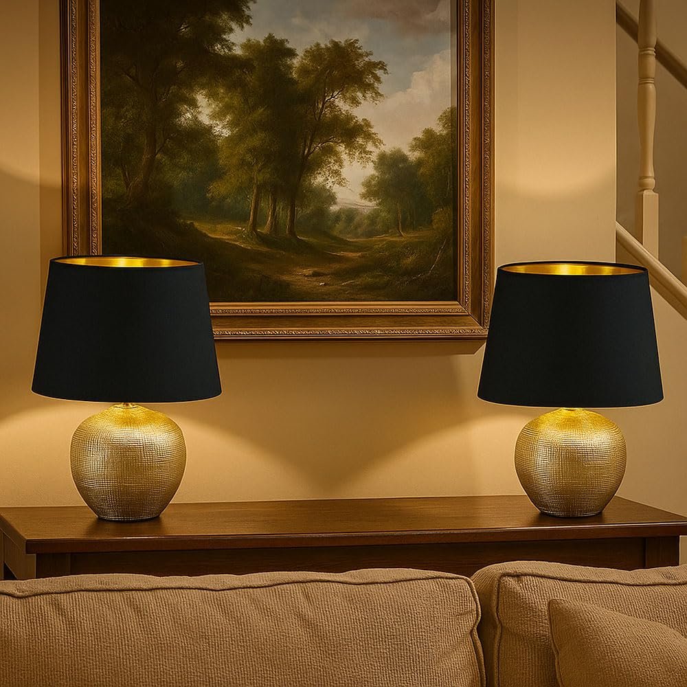 Настільна лампа Кераміка та текстиль 1x E14 18 x 26 см Золотисто-чорна Комплект із 2 шт., фото №4