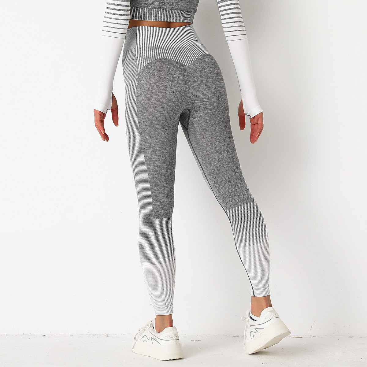 Леггинсы женские спортивные 9641 S серые с белым, фото №7