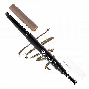 Олівець для брів Palladio Eyebrow Shaper з висувним стержнем трикутний наконечник заповнює брови для природного вигляду з щіточкою Taupe - Фото 1