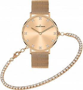Набор Женские Часы JACQUES LEMANS Кварцевый Аналоговый Один Размер 88692055, Розовое Золото - Фото 1