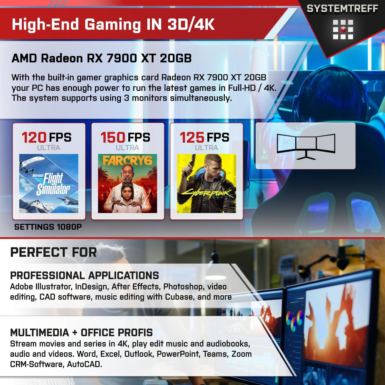 Настільний ПК SYSTEMTREFF High-End Gaming PC AMD Ryzen 9 7950X3D AMD Radeon RX 7900 XT 32GB RAM, фото №5 Настільний ПК SYSTEMTREFF High-End Gaming PC AMD Ryzen 9 7950X3D AMD Radeon RX 7900 XT 32GB RAM, фото №5