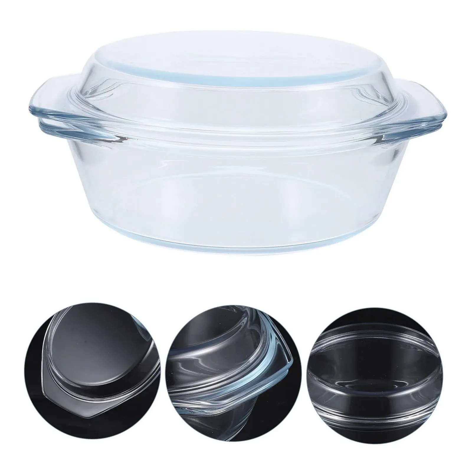 Круглая стеклянная форма для запекания Gadpiparty с крышкой и ручками из боросиликатного стекла термостойкая, фото №9