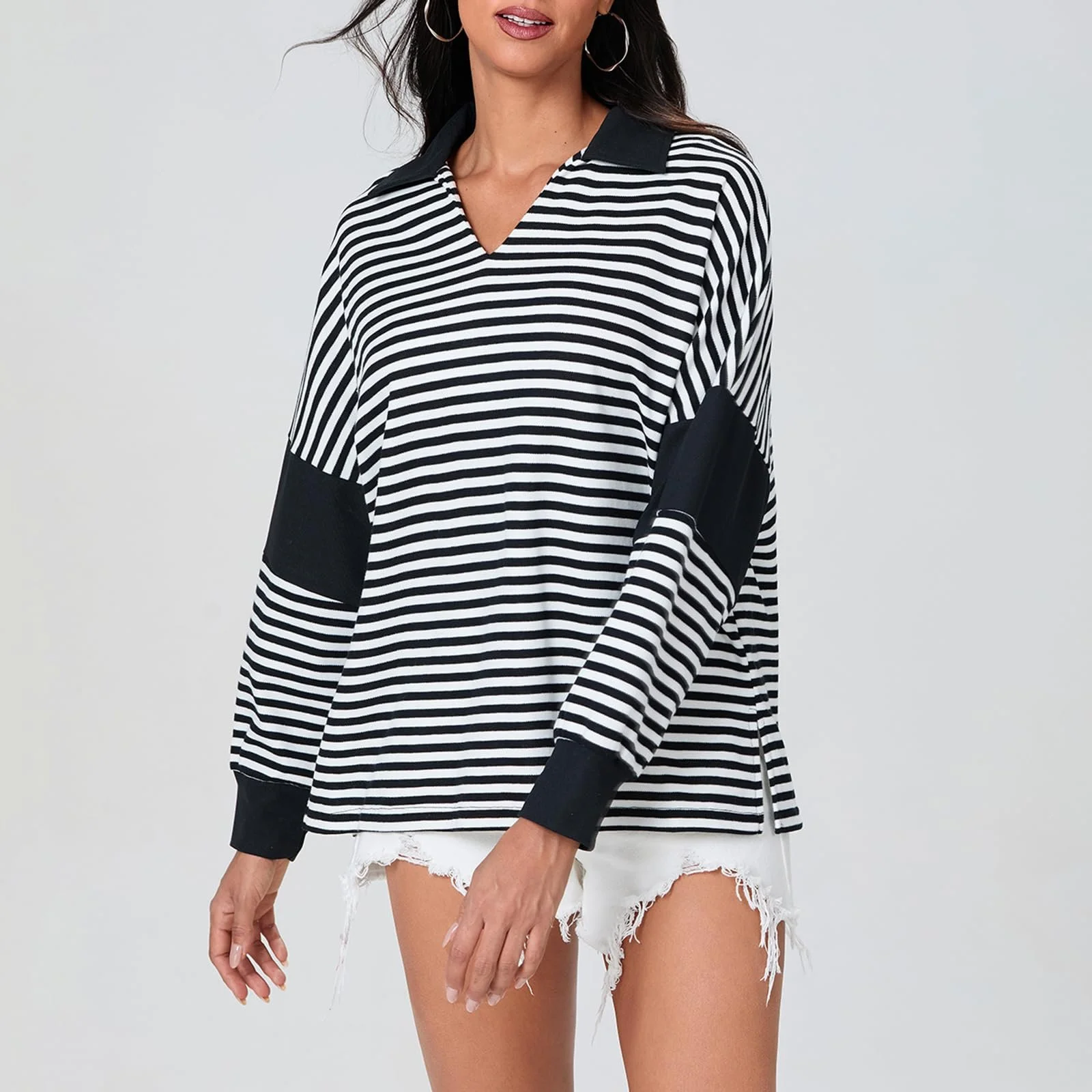 Жіночий смугастий світшот SANSIWU, контрастний колір, фото №5 Жіночий смугастий світшот SANSIWU, контрастний колір, фото №5