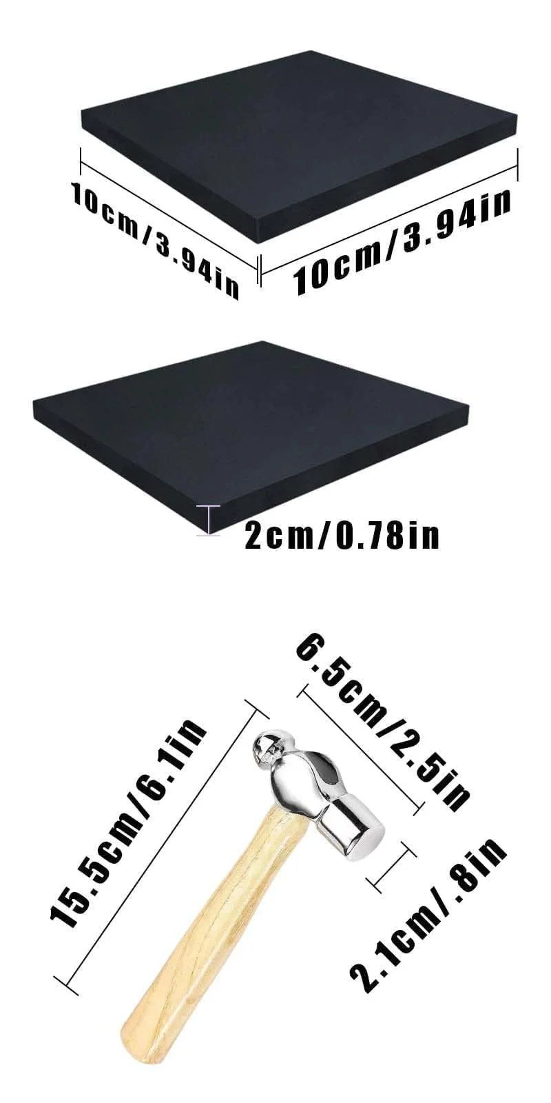 Ювелирный молоток 15 см с шариковым бойком и резиновым блоком 10x10x2 см для рукоделия, фото №2 Ювелирный молоток 15 см с шариковым бойком и резиновым блоком 10x10x2 см для рукоделия, фото №2