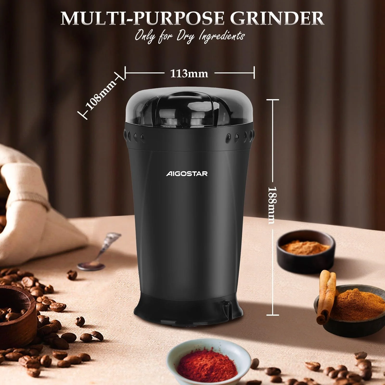 Електрична кавомолка Aigostar Регульований ступінь помелу, фото №7