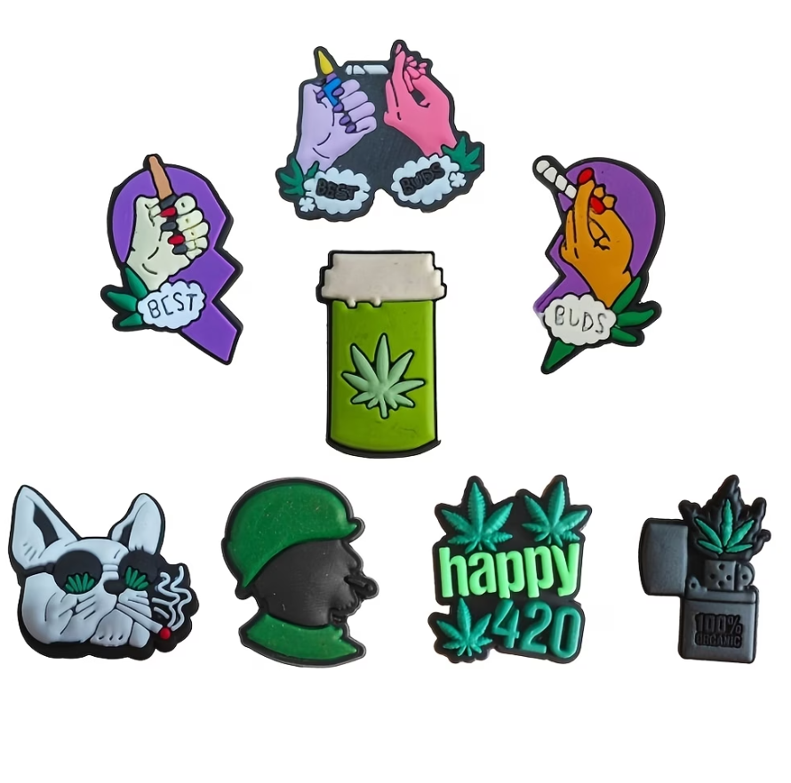 Джибітси Зелене листя Cannabis Jibbitz Регі прикраси для сабо та кроксів аксесуари крокс прикраса для взуття 13 шт, фото №3