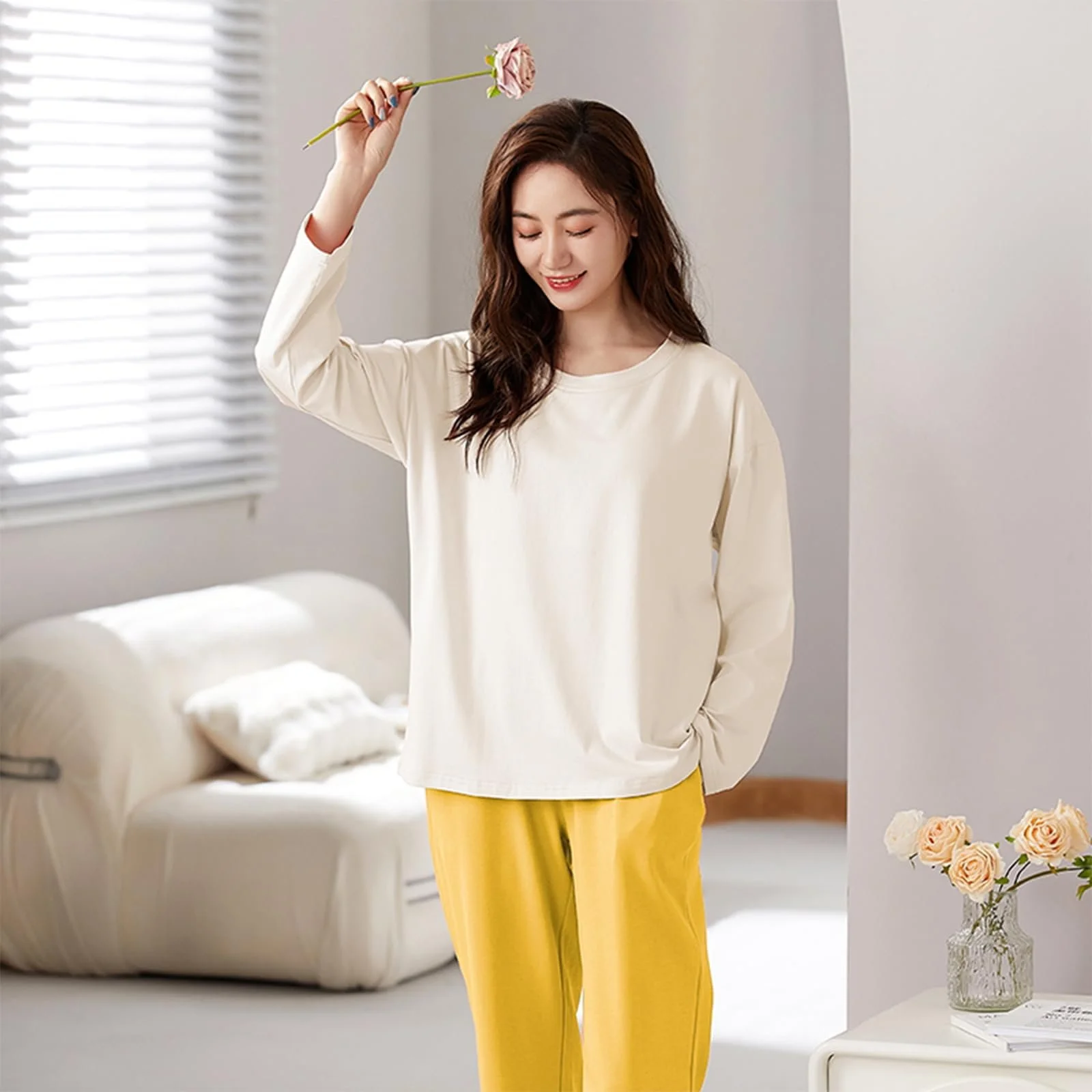 Пижамный комплект GOSO для девочек, хлопок, теплая домашняя одежда, длинные рукава, длинные брюки, дышащий, милый, стильный, для девочек в возрасте 9-15 лет, фото №4 Пижамный комплект GOSO для девочек, хлопок, теплая домашняя одежда, длинные рукава, длинные брюки, дышащий, милый, стильный, для девочек в возрасте 9-15 лет, фото №4