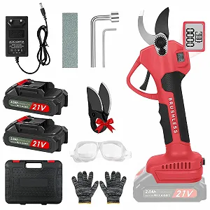 Секатор акумуляторний 40 мм з 2 акумуляторами 21 V 2000 mAh і набором запасних лез, РК-дисплей, безщітковий двигун, червоний - Фото 1