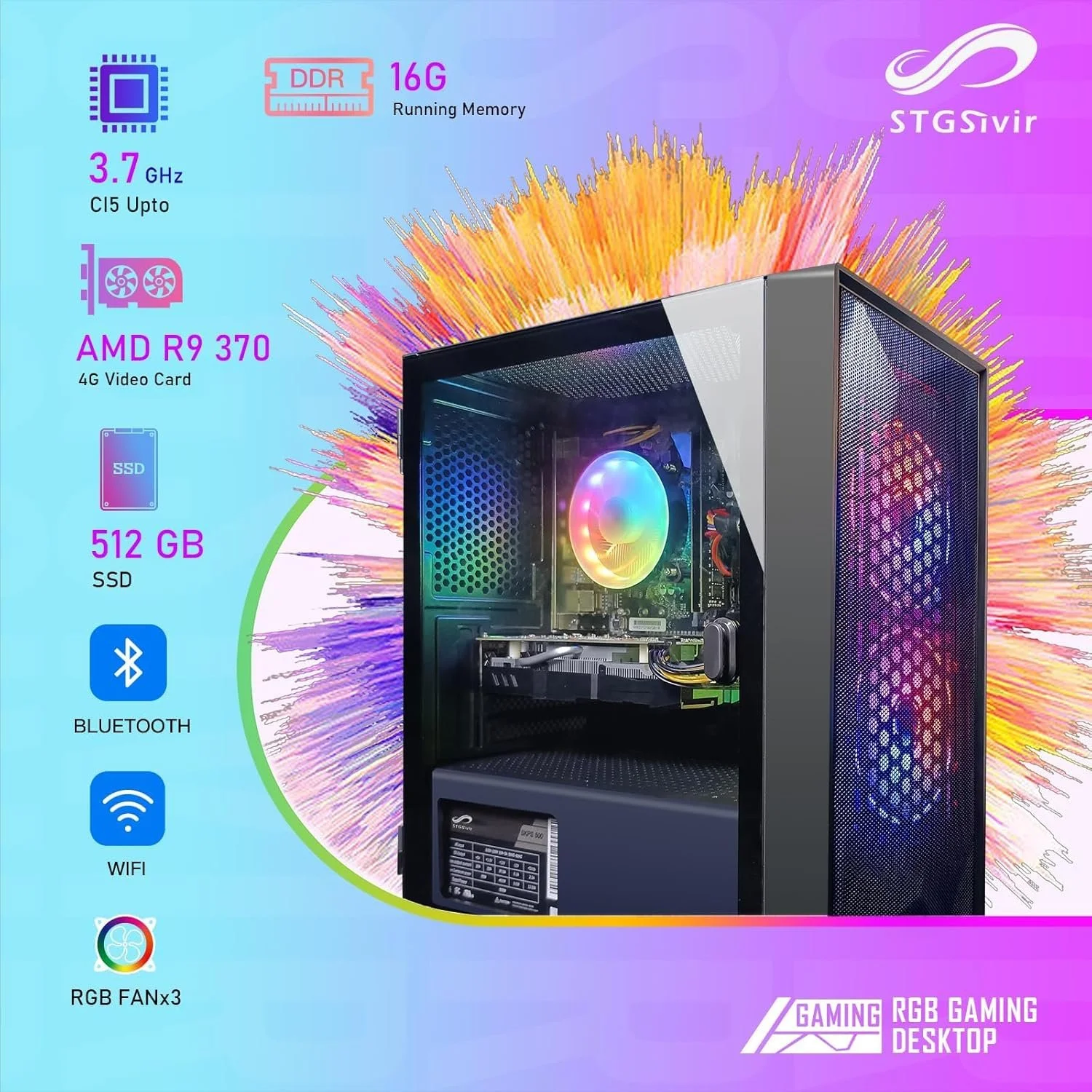 Комп’ютер STGsivir PC Gamer / Intel Core i5-4590 / RAM 16GB / SSD 512GB / AMD Radeon R9 370 / HDMI / LAN / Wi-Fi 5 / Bluetooth 5.0 / Windows 11 / Чорний, фото №1 Комп’ютер STGsivir PC Gamer / Intel Core i5-4590 / RAM 16GB / SSD 512GB / AMD Radeon R9 370 / HDMI / LAN / Wi-Fi 5 / Bluetooth 5.0 / Windows 11 / Чорний, фото №1