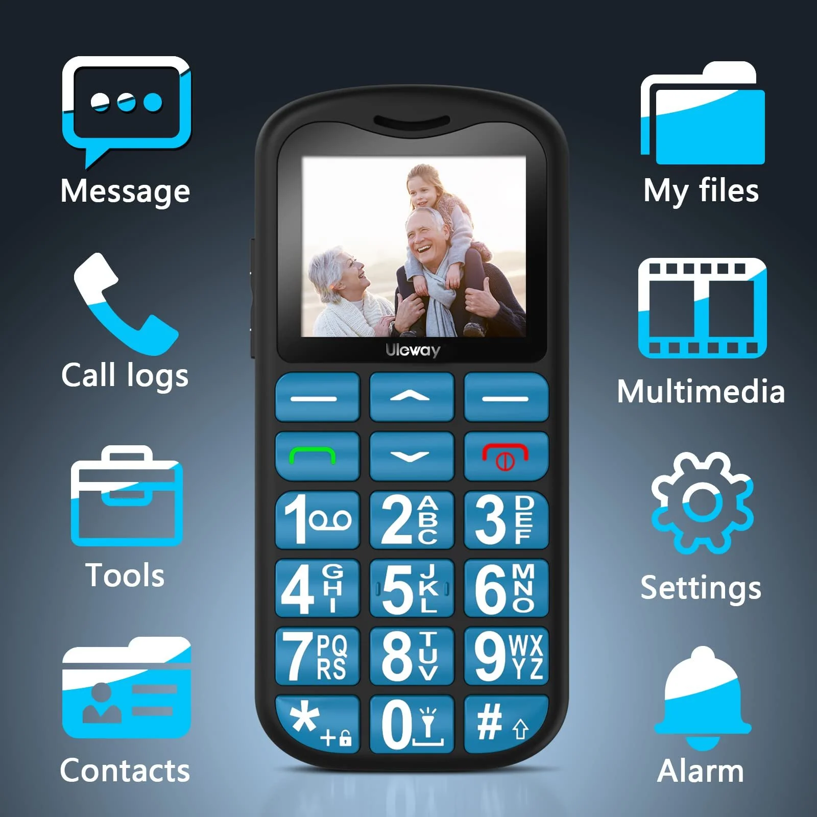 Телефон Кнопочный Uleway Для пожилых людей Dual SIM Синий, фото №3
