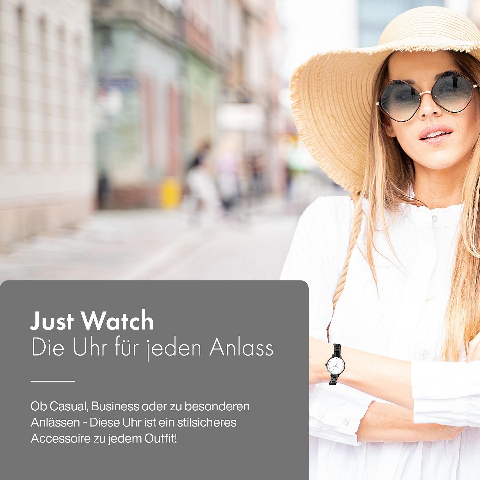 Женские часы Just Watch, нержавеющая сталь, браслет-звенья, 22 см, диаметр 34 мм, 12 мм, черный, серебристый, браслет, фото №5