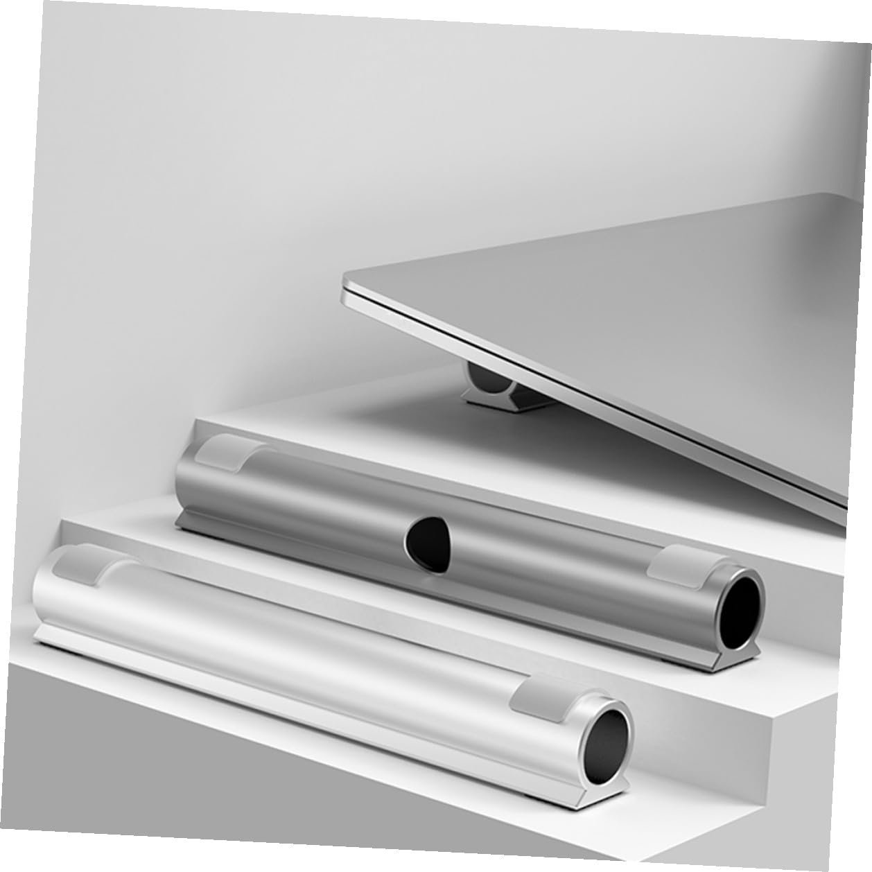 Підставка для ноутбука алюмінієва з нековзними ніжками, тримачем для кабелю та функцією охолодження, регульована по висоті, фото №2