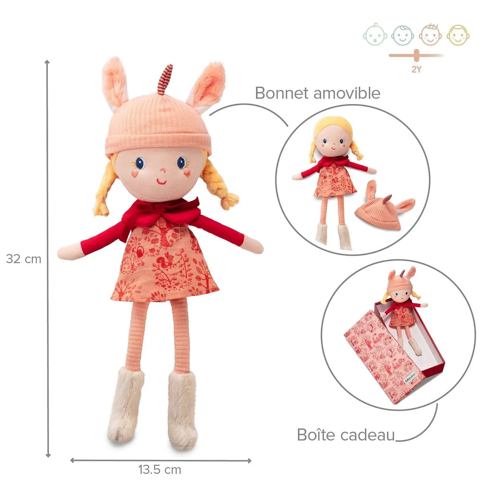 Мягкая игрушка Lilliputiens Lena из мягкой ткани со съемной шапкой, фото №3