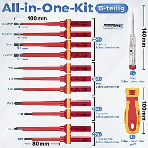 Набір викруток Effektwerk для електрика 13 предметів 1000V VDE магнітні наконечники synthetic.ua - Фото 1