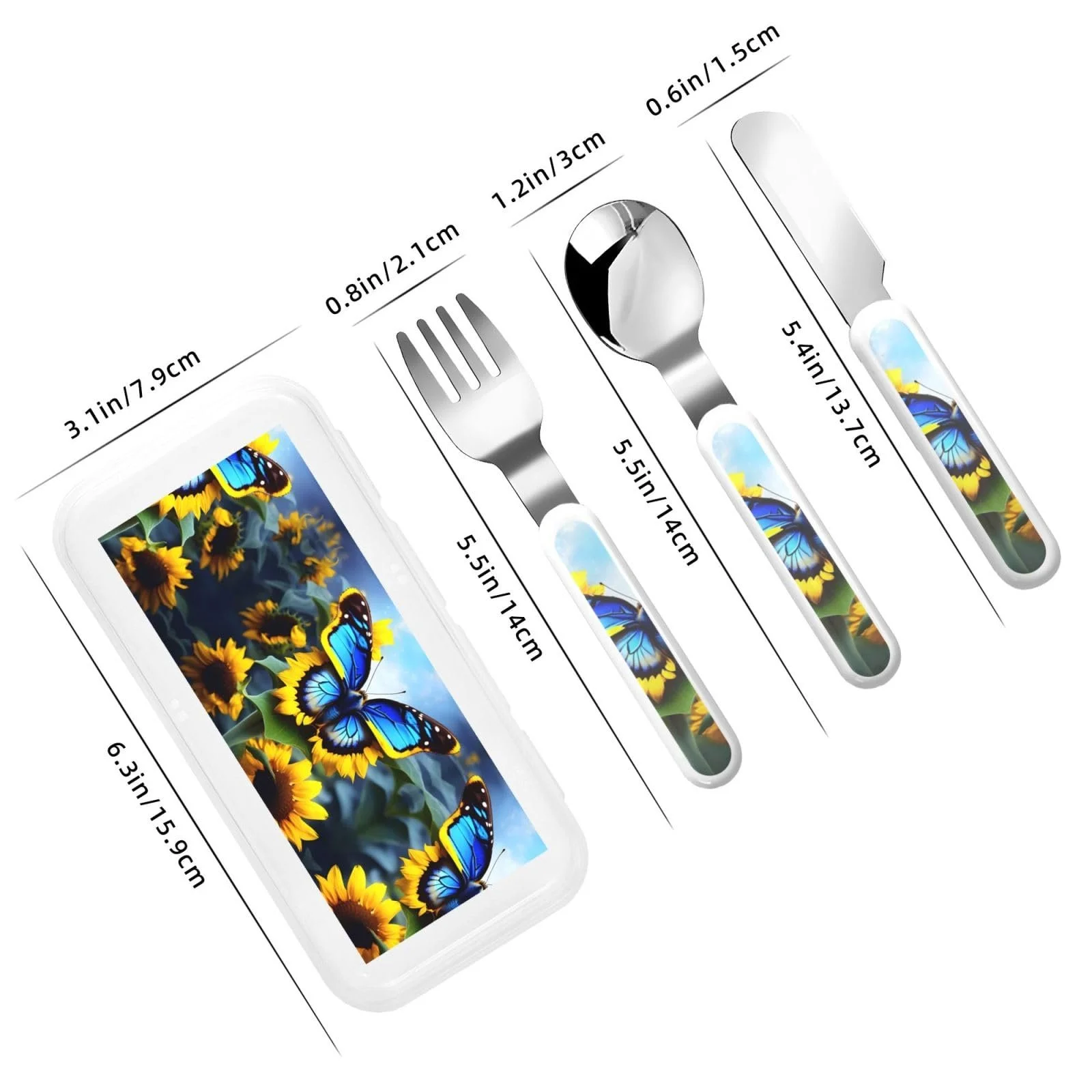 Набір дитячих столових приборів Sonnenblume Blau Schmetterling з трьох предметів багаторазовий, фото №3 Набір дитячих столових приборів Sonnenblume Blau Schmetterling з трьох предметів багаторазовий, фото №3