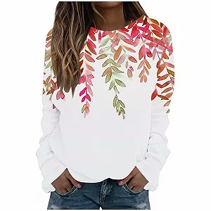 Свитшот Komiseup Однотонный Oversized Круглый вырез Длинный рукав Элегантный Цветочный принт Свободный L Легкий Спортивный стиль Подростковый Девичий Без капюшона 12 - Фото 1