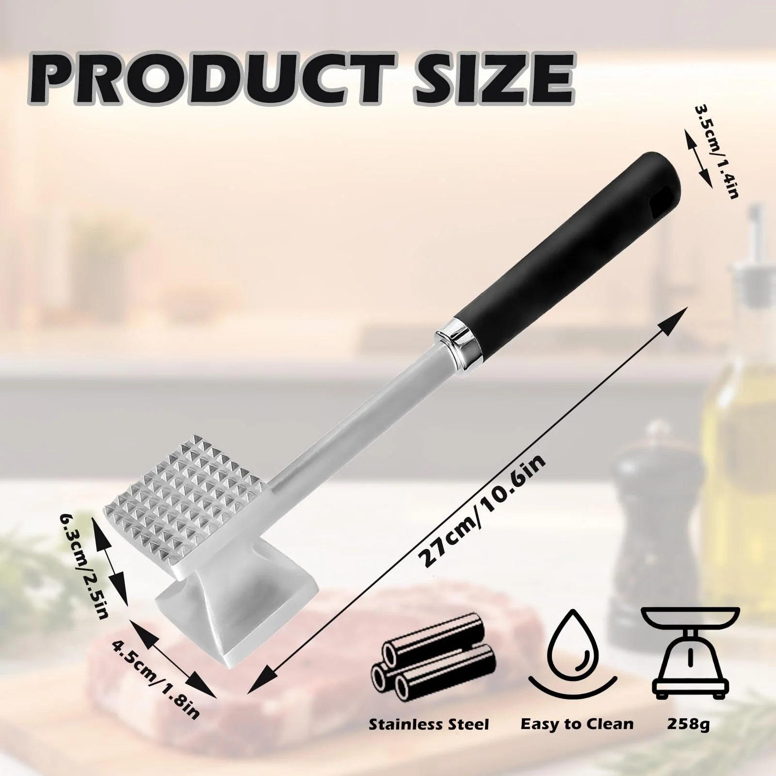 Молоток для мяса Stainless Steel двухсторонний с шипами и гладкой поверхностью нескользящая ручка, фото №2