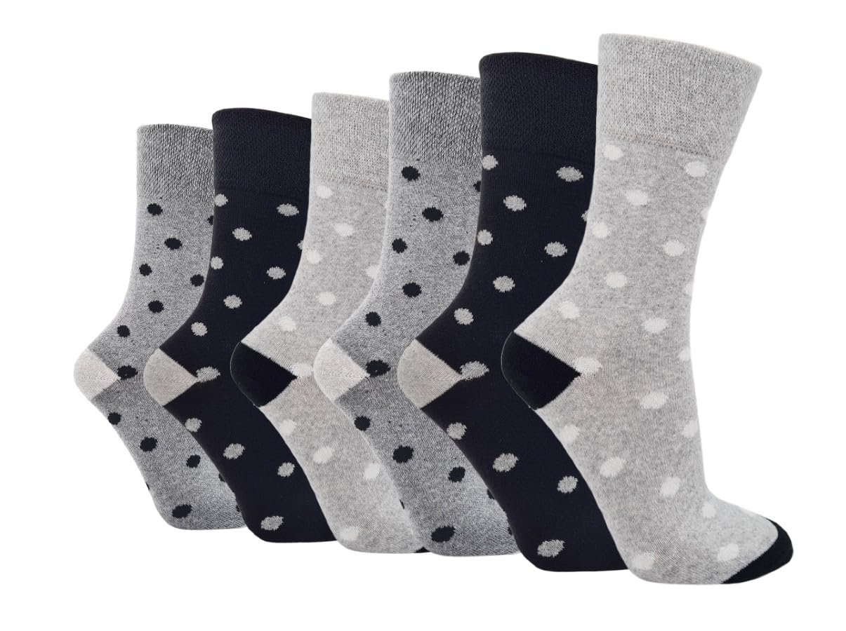 Женские носки без резинки для диабетиков Мягкие хлопковые носки с широкой фиксацией Размер 4-8 (6 пар) Серый Белый Черный 6-8, Серый, Белый, Черный, фото №1