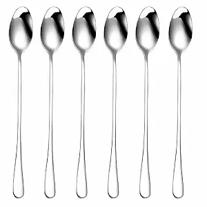 Набор ложек для латте макиато 6 шт, 195 см, из нержавеющей стали, ложка для мороженого, ложка для йогурта, чайная ложка с длинной ручкой, полированная нержавеющая сталь, для холодного чая, кофе и коктейлей - Фото 1