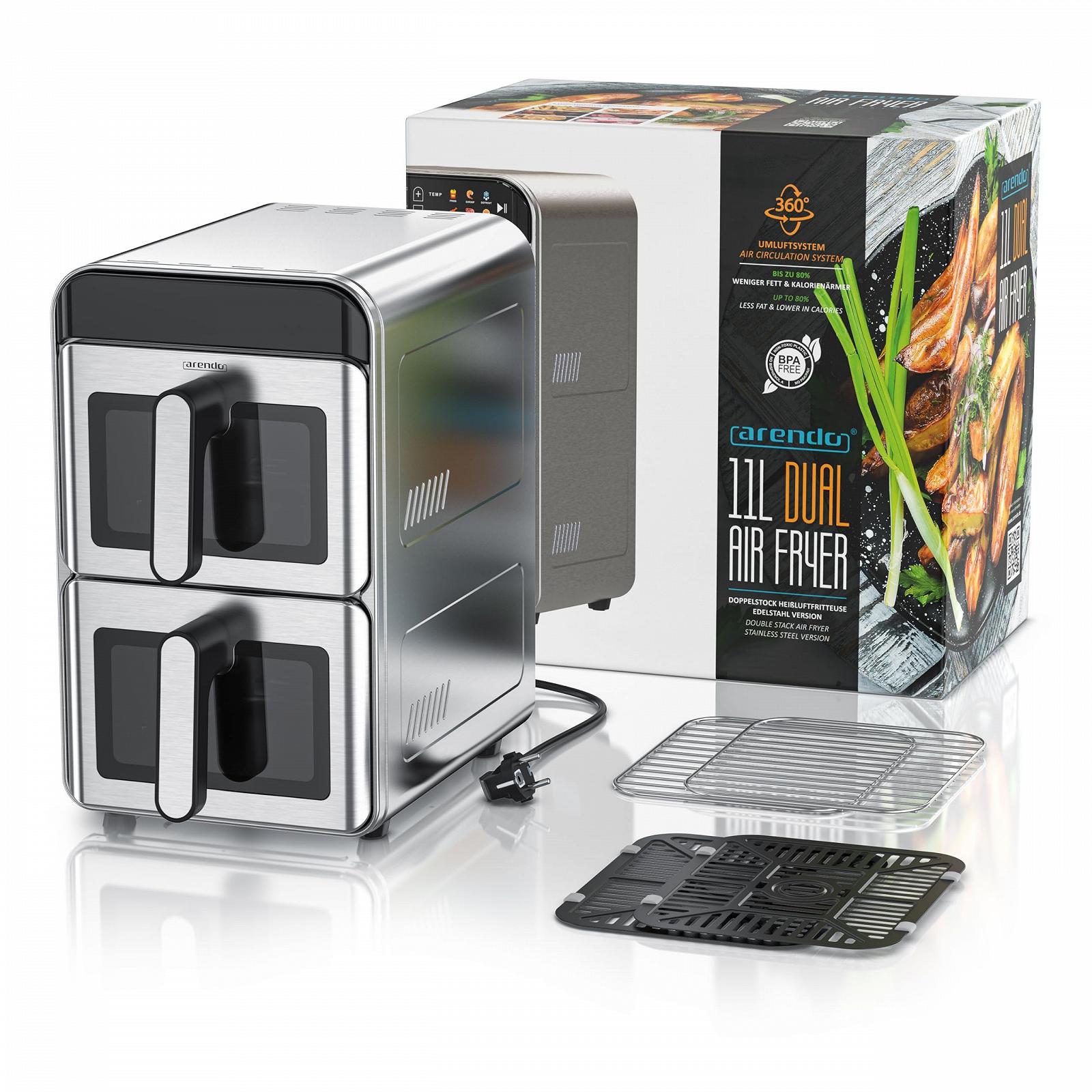 Мультипіч Arendo Hot Air Fryer XXL 11 л 2200 Вт двокамерна з вікном нержавіюча сталь, фото №7