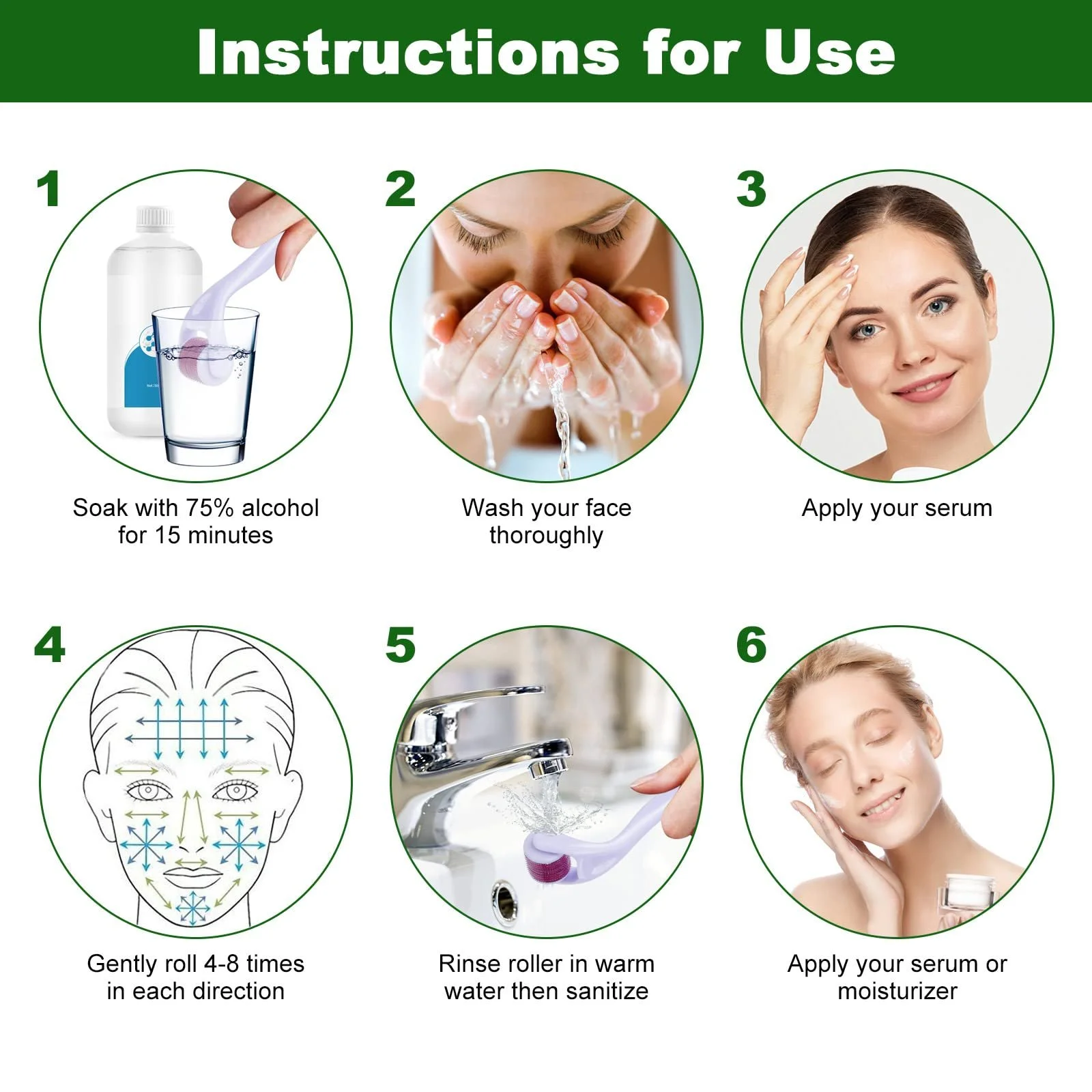 Дермаролер URAQT, ролик з мікроголками для обличчя та тіла, ролик для росту бороди, фото №5