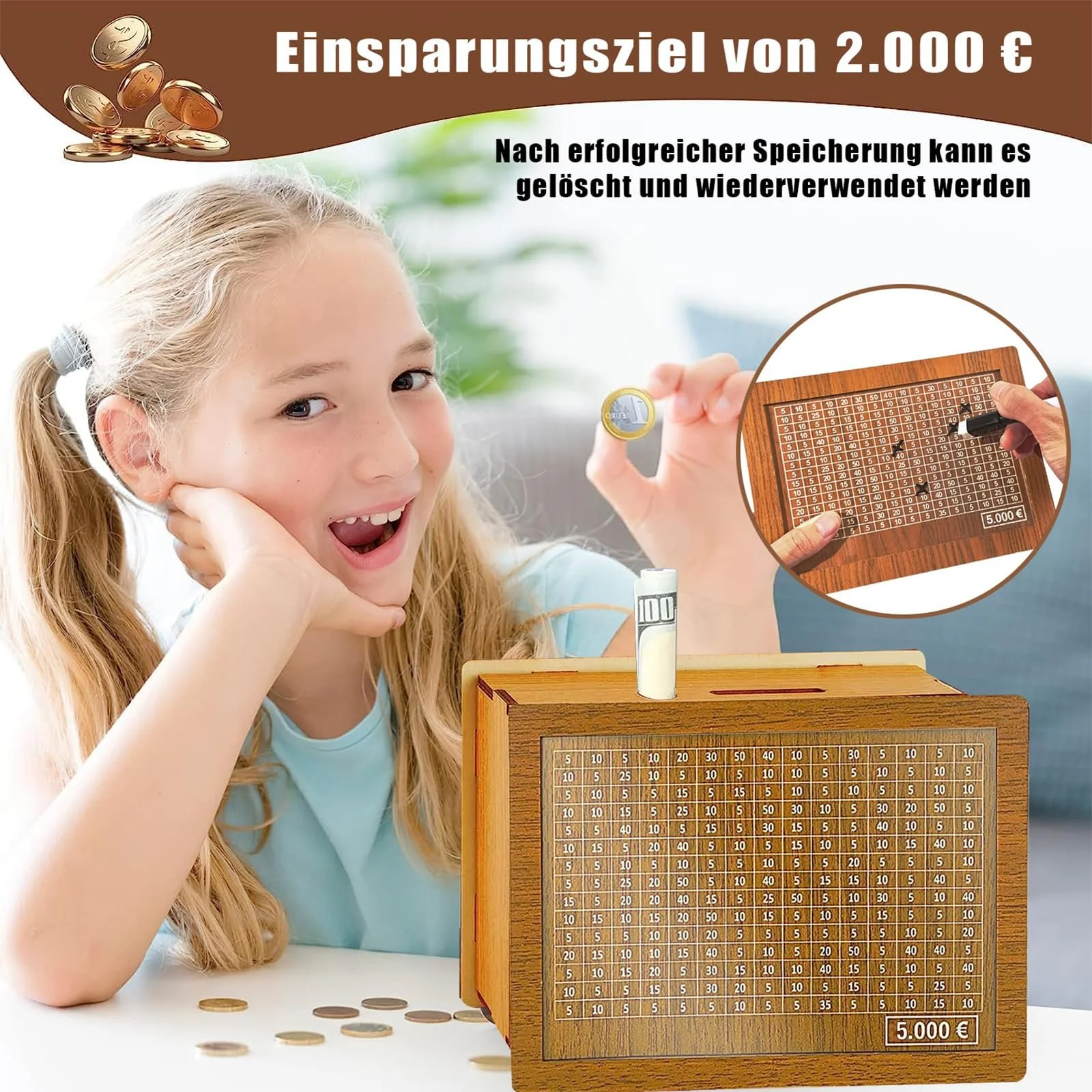 Скарбничка з лічильником 5000 євро, з акриловою пластиною, фото №3