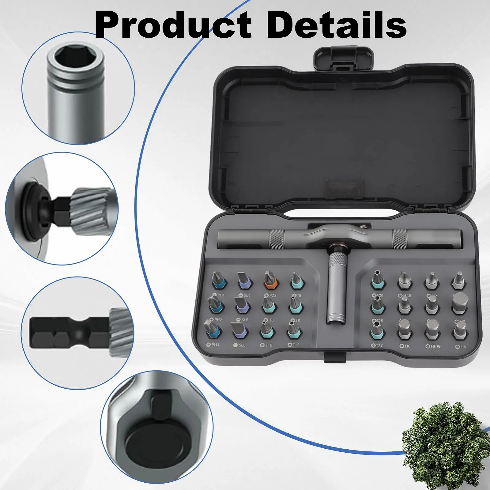 Набір викруток реверсивних 24-в-1 з T-подібною рукояткою 58 зубців з магнітними бітами S2, фото №3