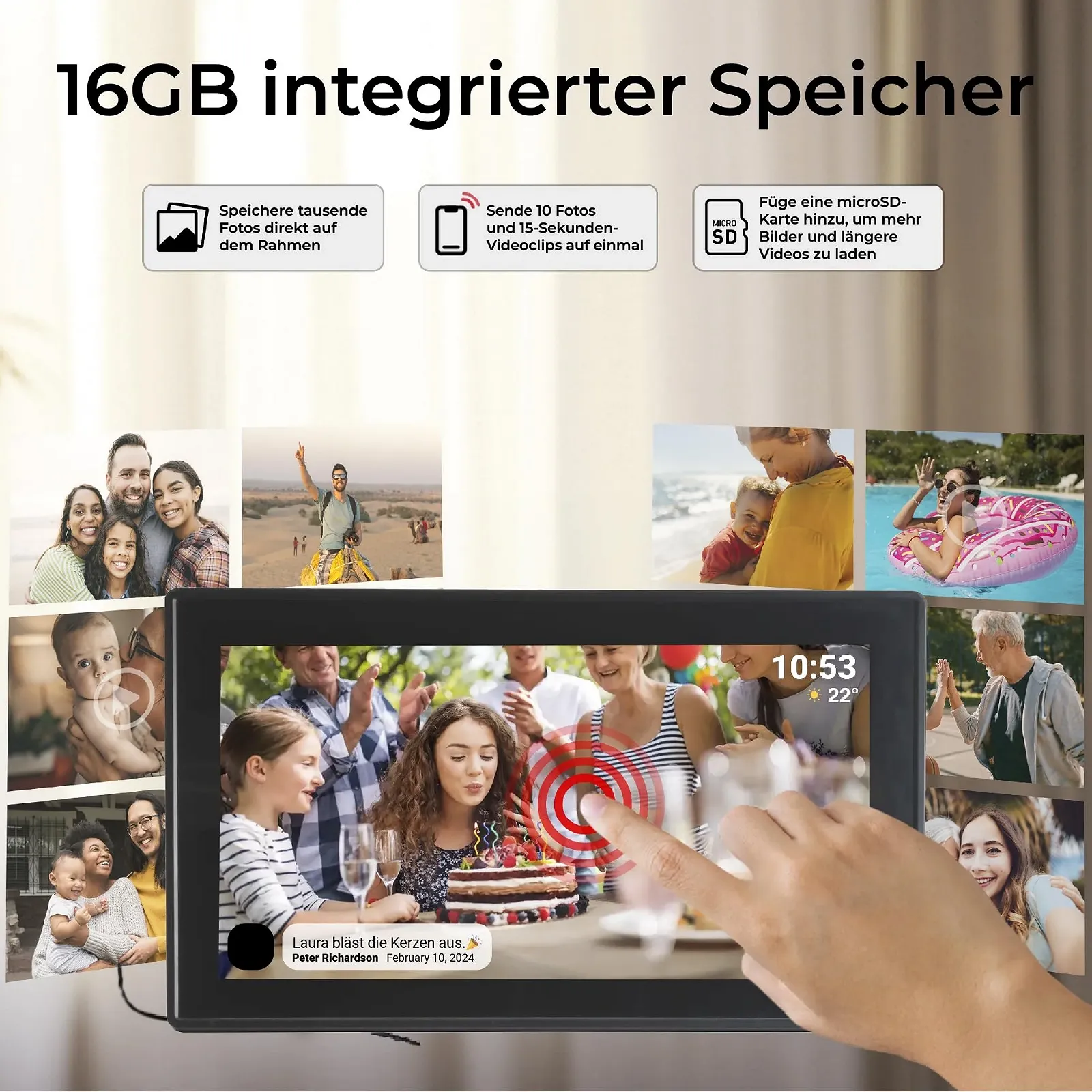 Цифровая фоторамка Denver PFF-1515B 15.6 Inch Full HD IPS Touch Screen Wi-Fi 16GB Black, фото №8