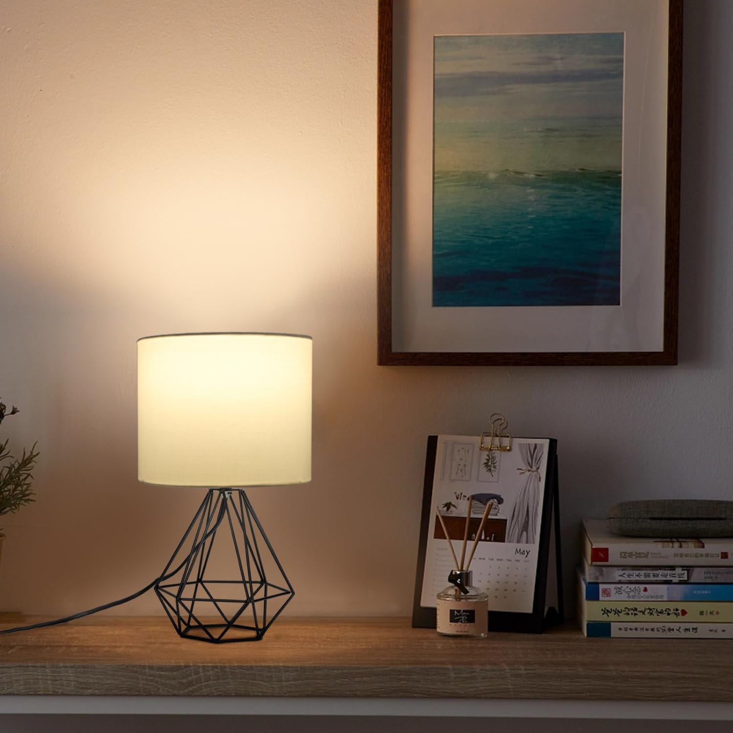 Настільна лампа Aigostar Modern Hollow Block Білий тканинний абажур Металева основа E14, фото №9