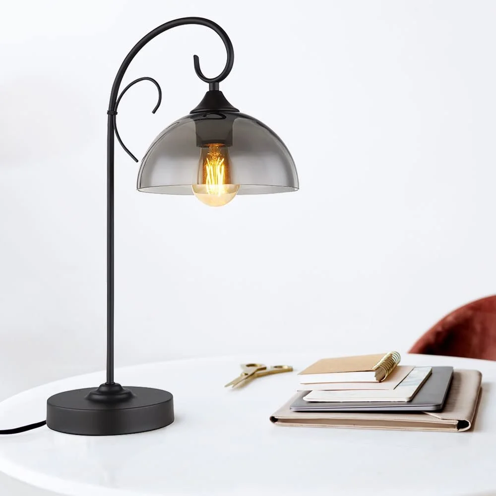 Настольная лампа Globo Smoky Стеклянная Прикроватная Металл Черная E27 33.5 х 20 x 52 см, фото №2