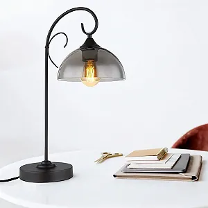 Настольная лампа Globo Smoky Стеклянная Прикроватная Металл Черная E27 33.5 х 20 x 52 см synthetic.ua - Фото 1