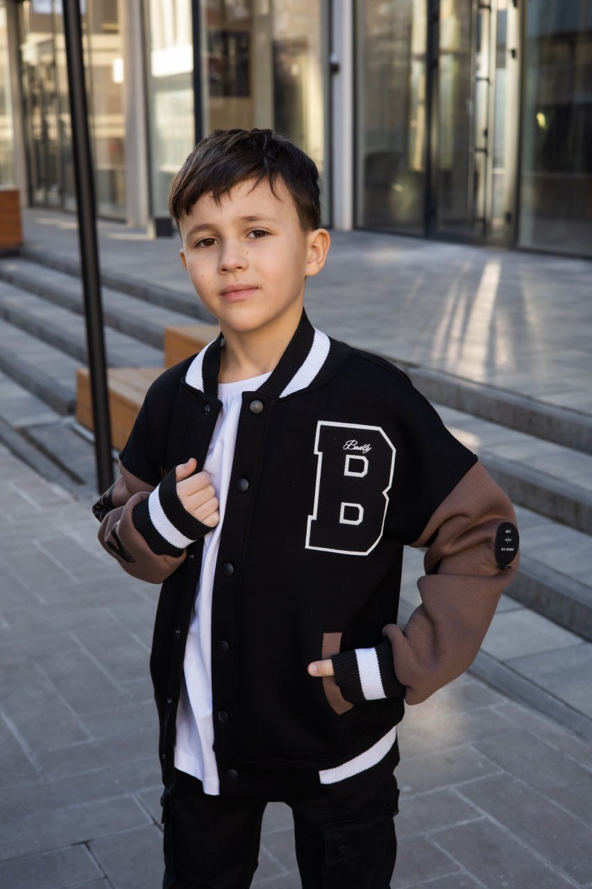 Теплий бомбер на флісі для хлопчика від 122 до 140 см, зелений та шоколад, тепла кофта на кнопках, фото №8