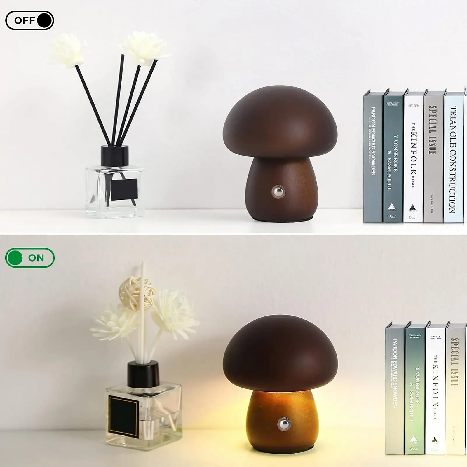 Настільна лампа Mushroom LED акумуляторна сенсорна димована USB Колір горіх, фото №6