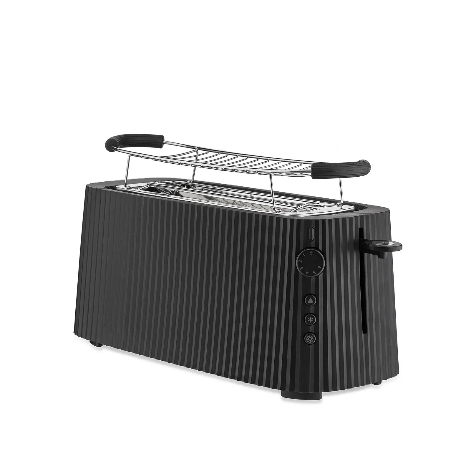 Тостер Alessi Plissé MDL15 B, подвійний видовжений відсік, термопластична смола, насадка для булочок з нержавіючої сталі 18/10 та термопластичної смоли, європейська вилка 1700 Вт, чорний, фото №1 Тостер Alessi Plissé MDL15 B, подвійний видовжений відсік, термопластична смола, насадка для булочок з нержавіючої сталі 18/10 та термопластичної смоли, європейська вилка 1700 Вт, чорний, фото №1