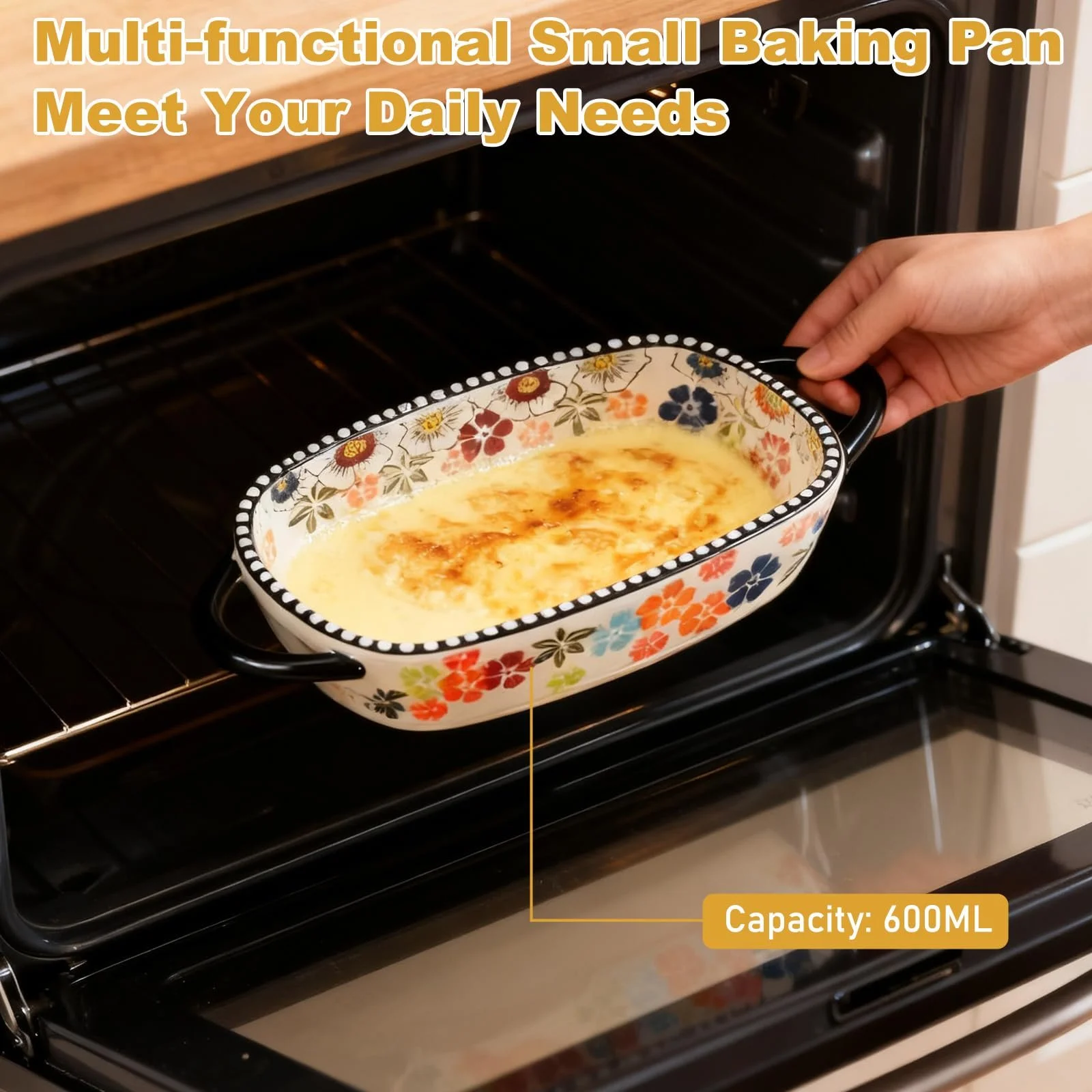 Форма для запекания керамическая прямоугольная 600 мл 23.8 x 13.2 x 5.2 см с ручками, фото №3