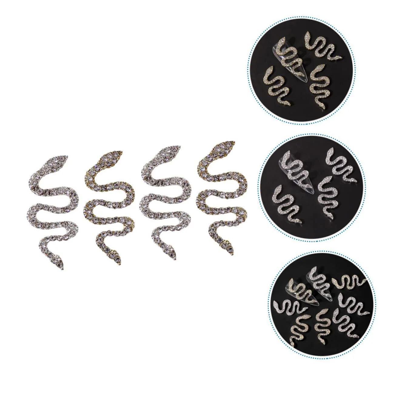 Набор из 4 змеиных сверл для ногтей из страз, подвеска для ногтей в форме креста, серебряные панк аксессуары, украшения для ногтей, набор для ногтей, аксессуары для маникюра, украшения для маникюра, изделия для ногтей, фото №7
