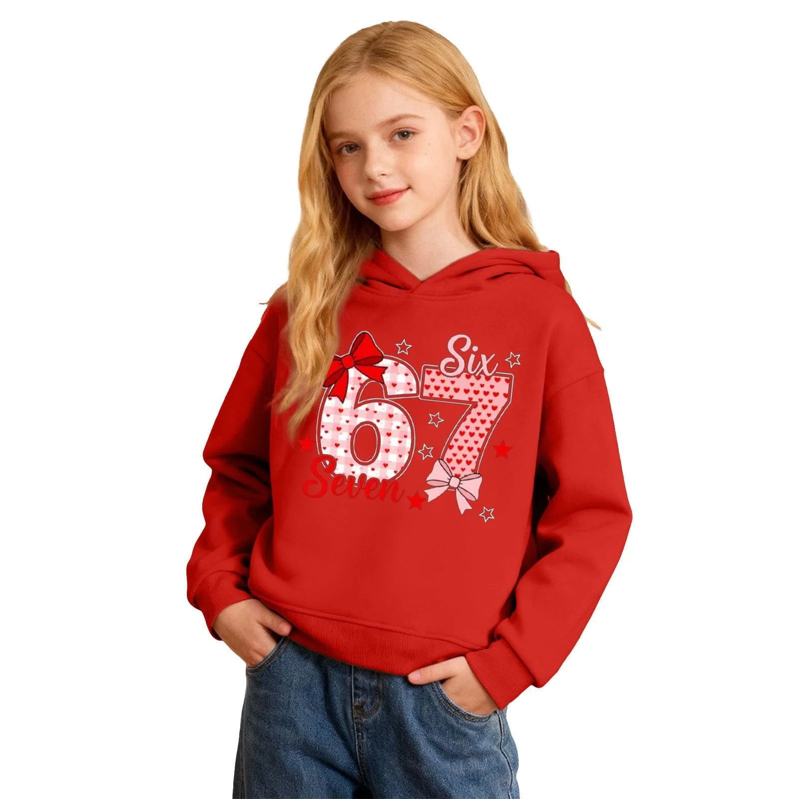 Худи с мемом 67, с длинными рукавами и капюшоном, с принтом 67, удобный мягкий свитшот, преппи пуловер для девочек и мальчиков, модный худи, фото №4