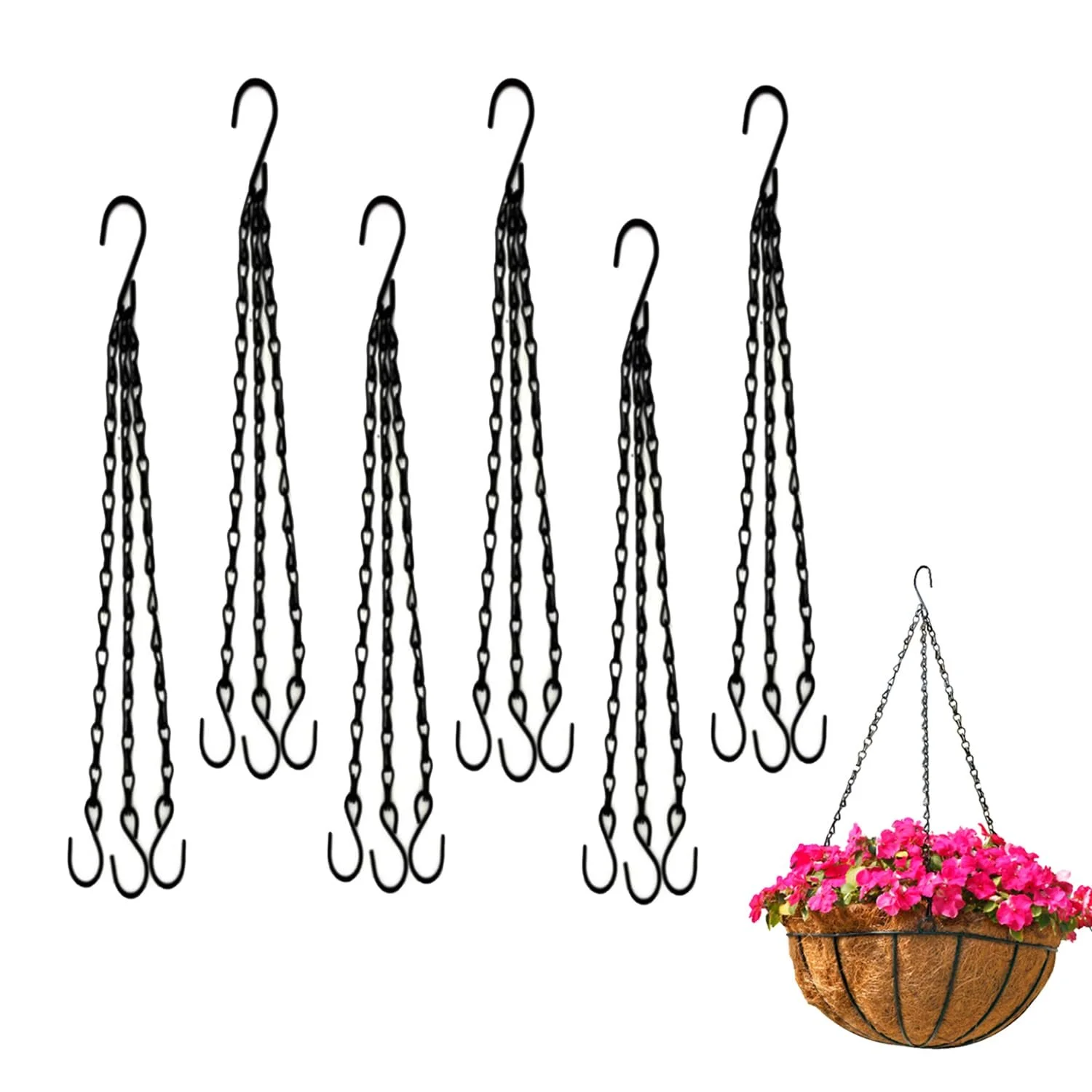 Подвесная цепь 6 штук 40 см с S-образным крючком Черная, фото №1