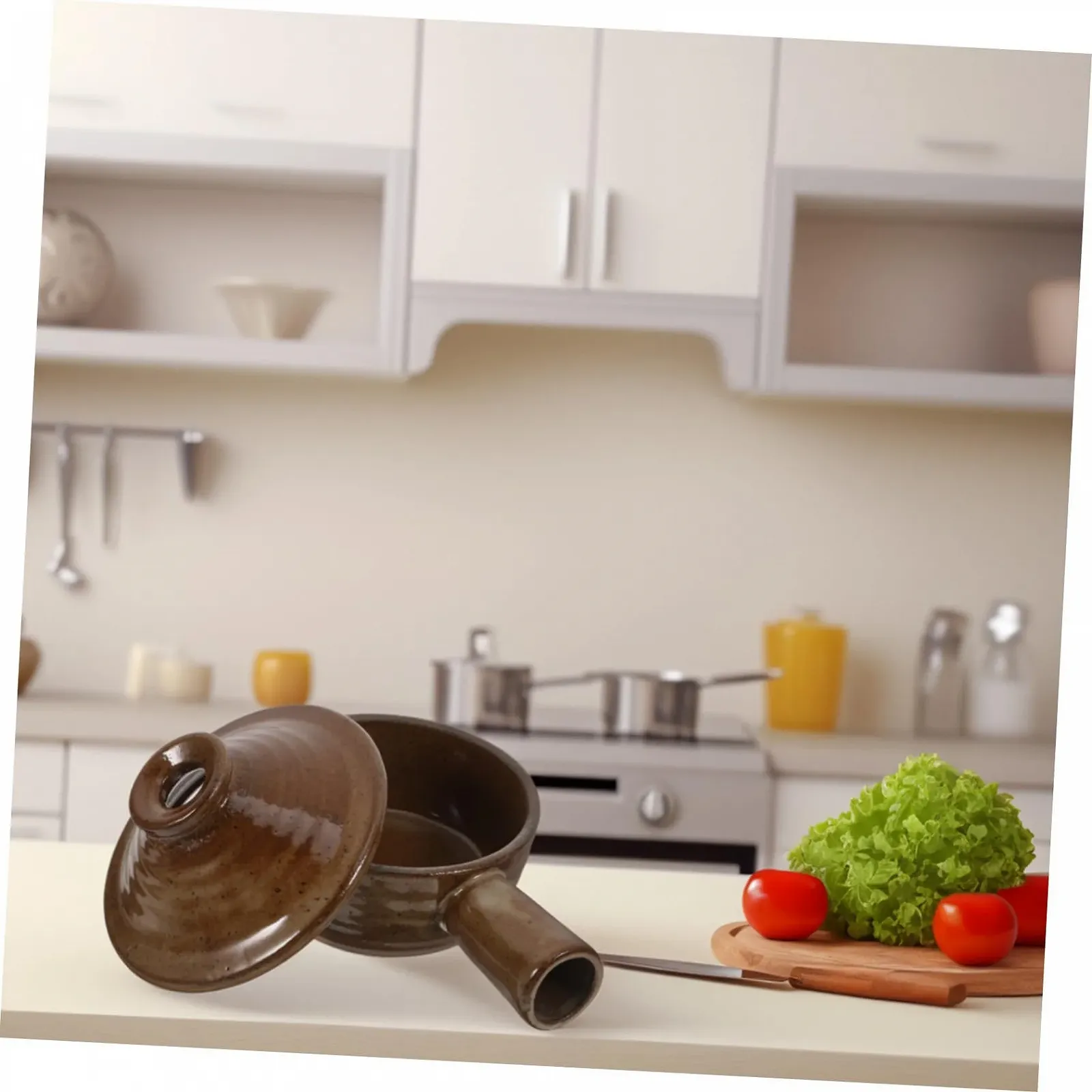 Ківш з кришкою термостійкий скляний з однією ручкою для мікрохвильової печі, фото №4