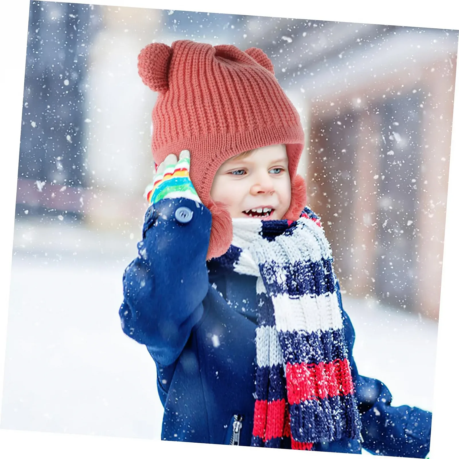 Вязаная шапка с мишкой HEMOTON для малышей для девочек, фото №4